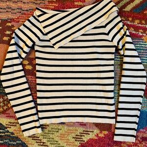 Chicwish Black and White Striped Off-Shoulder Top, NWOT
